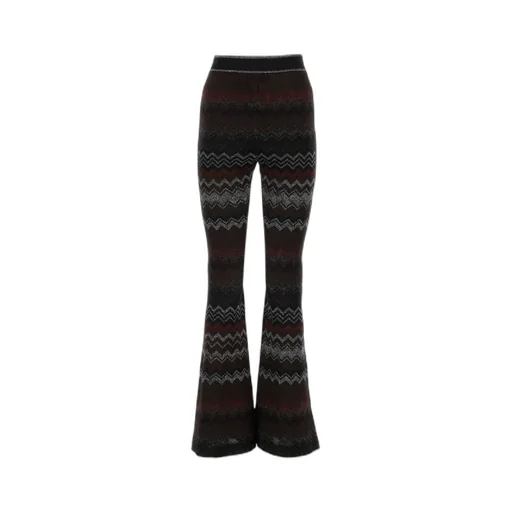 Zigzag-Woven High-Waisted Flared Trousers