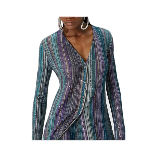 Sequinned Pleated Knit Long Cardigan