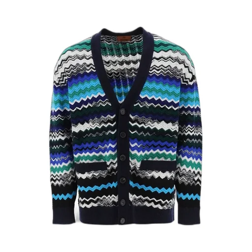 Zig-Zag Knitted Button-Up Cardigan