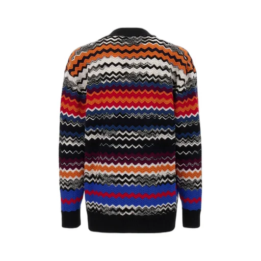 Zig-Zag Knitted Button-Up Cardigan