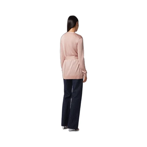 Metallic-Threading V-Neck Belted Cardigan