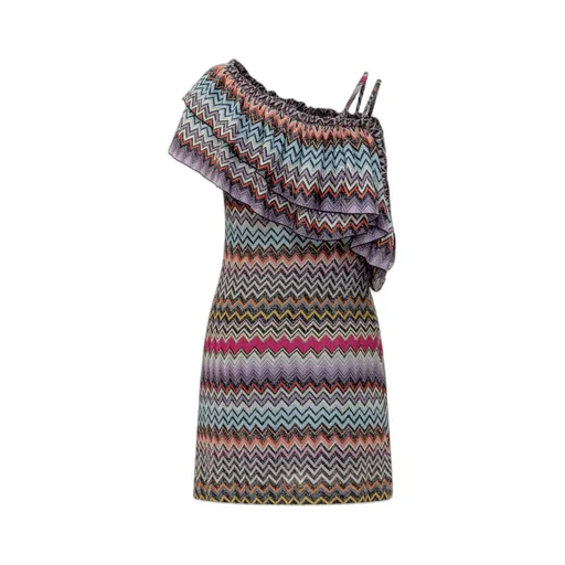 Zigzag Patterned One Sleeved Dress