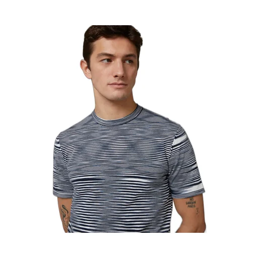 Stripe-Printed Short-Sleeved Crewneck T-Shirt
