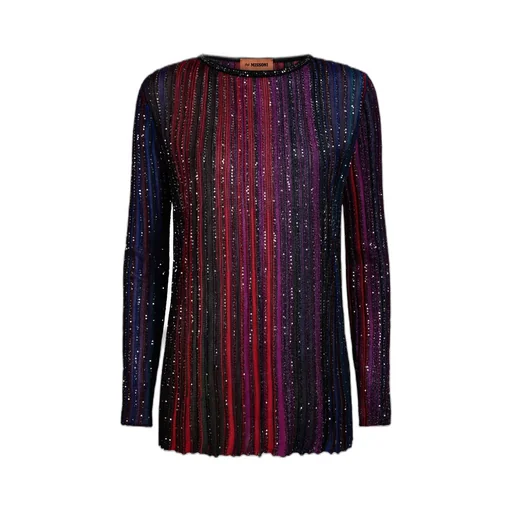 Sequinned Striped Knitted Jumper
