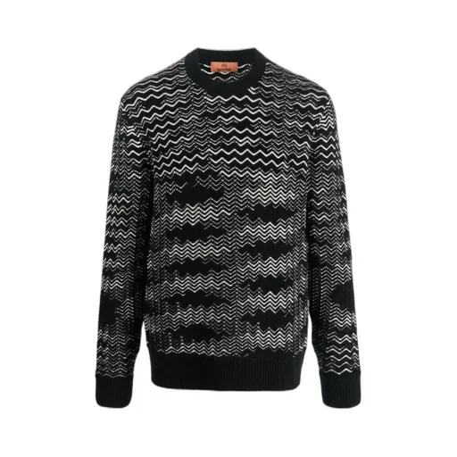 Zigzag-Pattern Crewneck Knitted Jumper