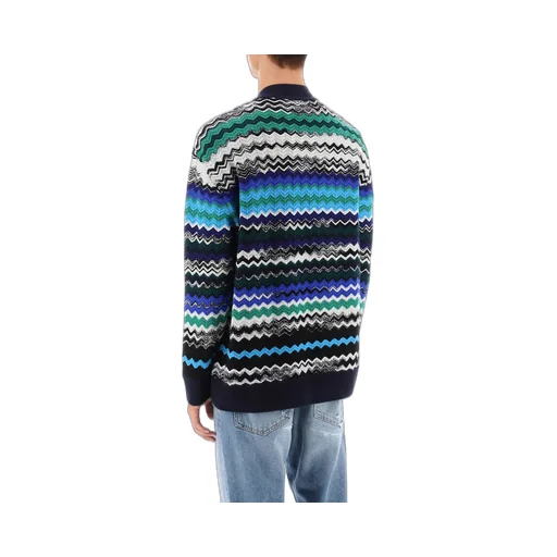 Zig-Zag Knitted Button-Up Cardigan