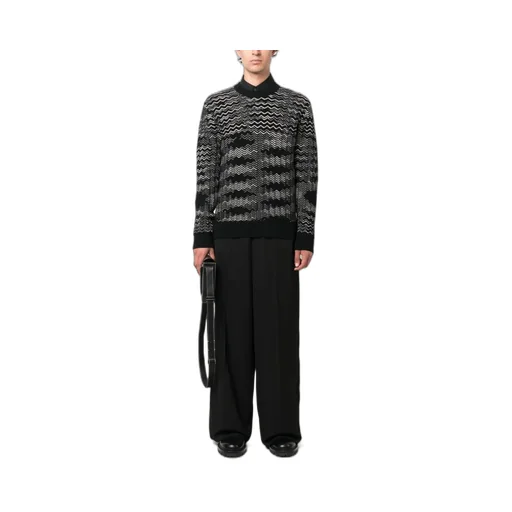 Zigzag-Pattern Crewneck Knitted Jumper