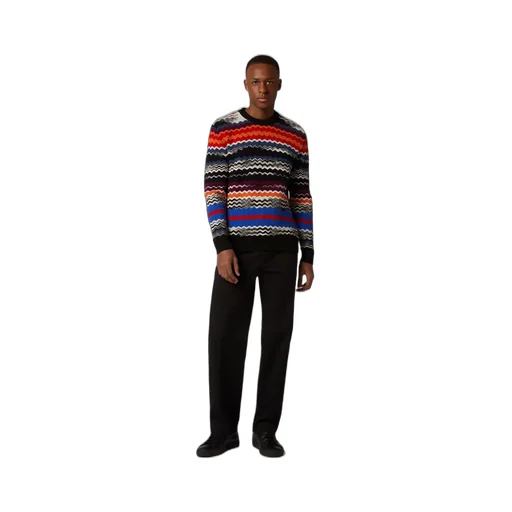 Zigzag-Woven Crewneck Knitted Jumper