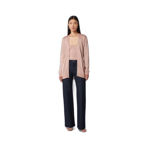 Metallic-Threading V-Neck Belted Cardigan