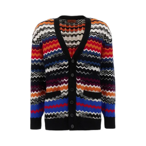 Zig-Zag Knitted Button-Up Cardigan