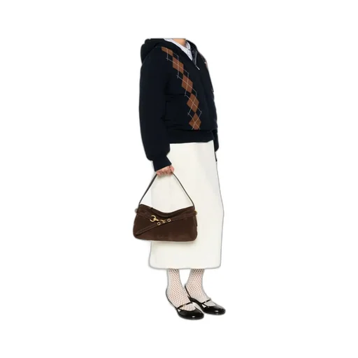 Hook-Fastening Suede Shoulder Bag