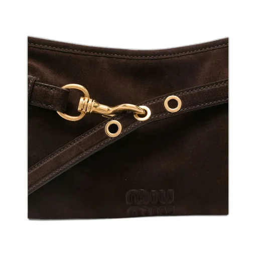 Hook-Fastening Suede Shoulder Bag