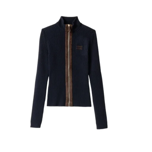 Cashmere And Leather Zipper Cardigan