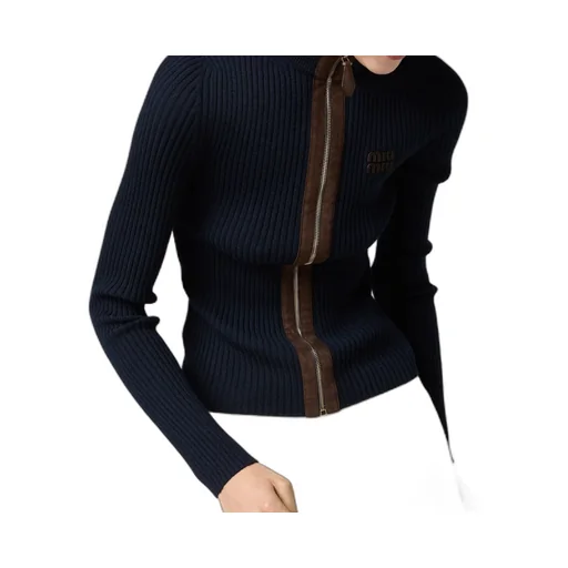 Cashmere And Leather Zipper Cardigan