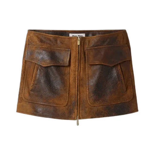 Waxed Suede Leather Mini-Skirt