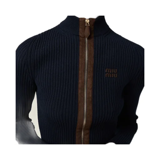 Cashmere And Leather Zipper Cardigan