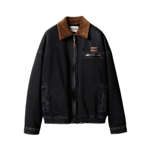 Logo-Patch Zipped Denim Padded Jacket