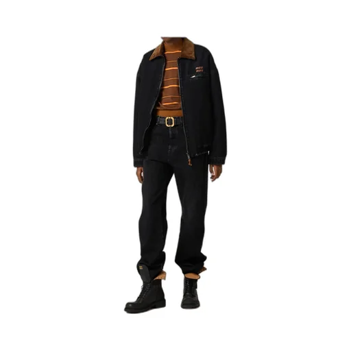 Logo-Patch Zipped Denim Padded Jacket