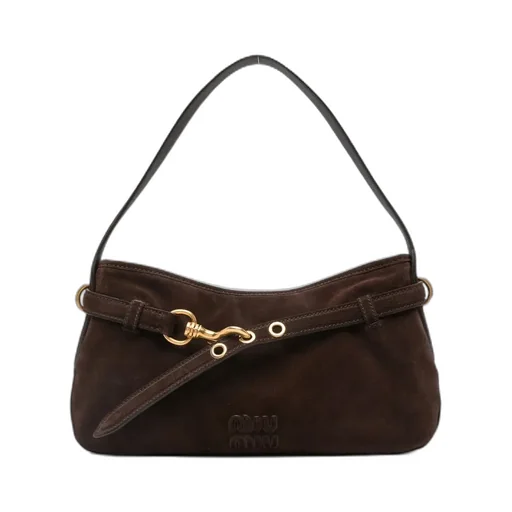 Hook-Fastening Suede Shoulder Bag