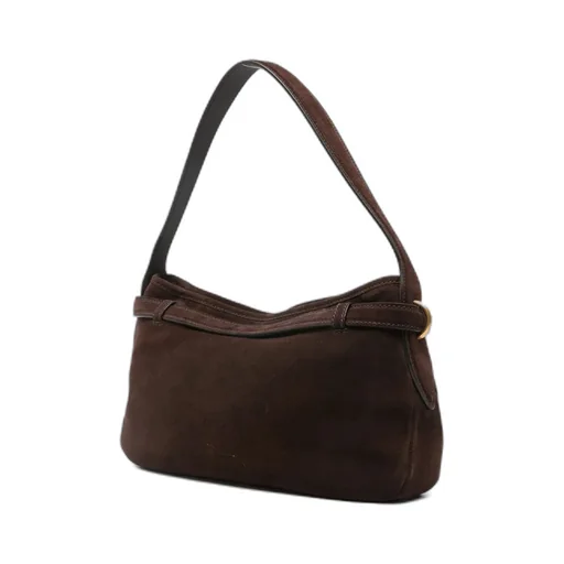 Hook-Fastening Suede Shoulder Bag