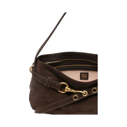 Hook-Fastening Suede Shoulder Bag