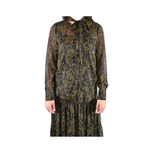 Metallic Paisley Print Tie-Front Georgette Blouse