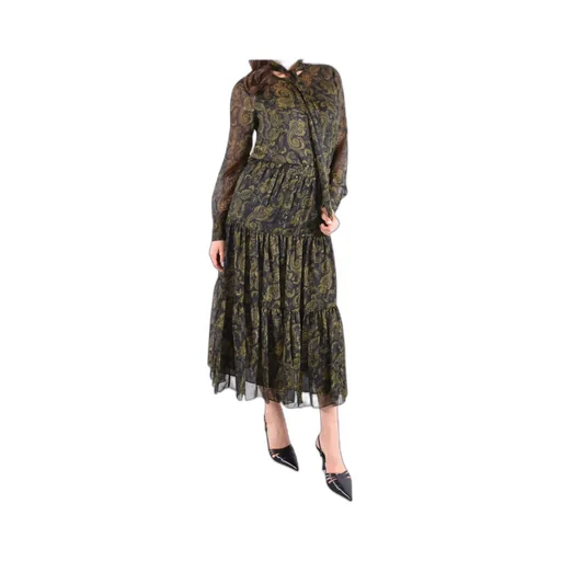 Metallic Paisley Print Tie-Front Georgette Blouse