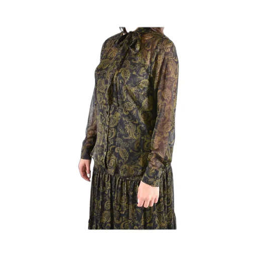 Metallic Paisley Print Tie-Front Georgette Blouse