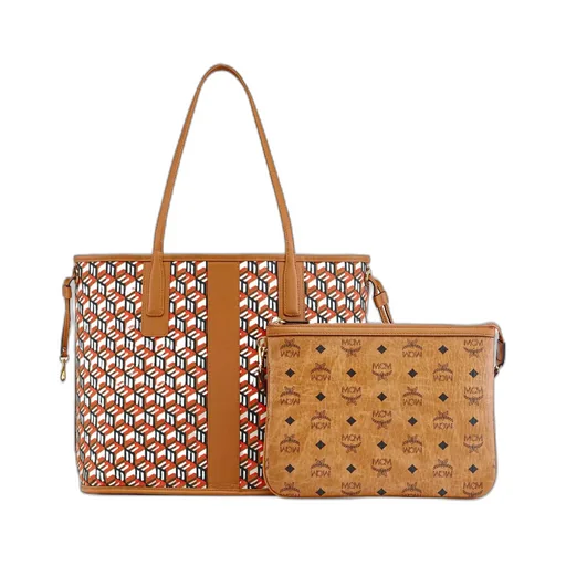 Liz Visetos Medium Double-Sided Logo Pattern Shopping Bag