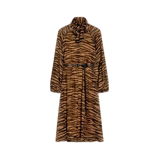 All-Over Printed Belted Long-Sleeved Dress