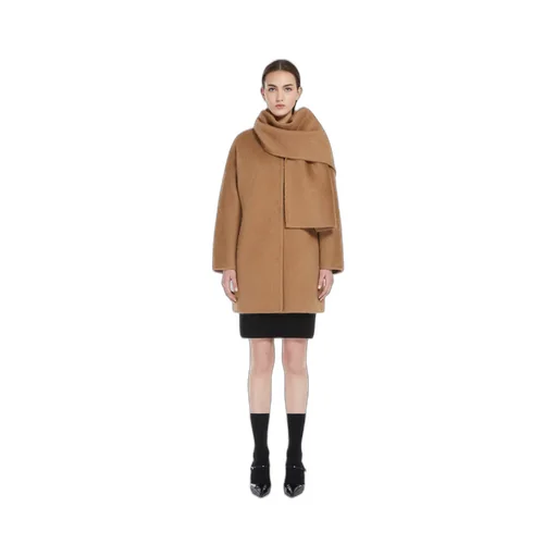 Alpaca Wool And Wool Coat With A Scarf