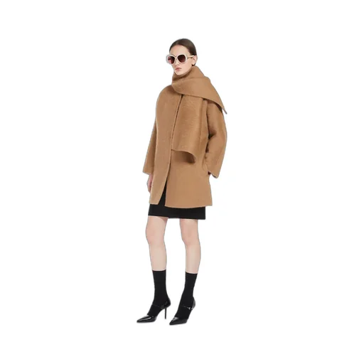 Alpaca Wool And Wool Coat With A Scarf