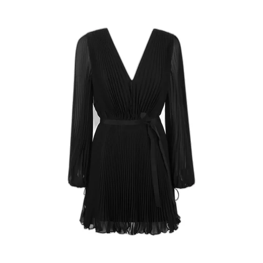V-Neck Pleated Mini Dress