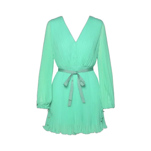 V-Neck Pleated Mini Dress