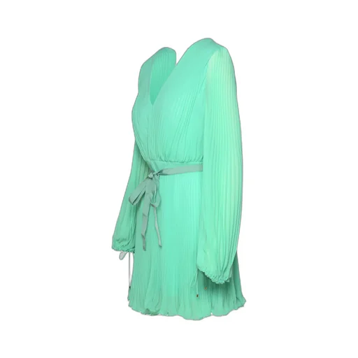 V-Neck Pleated Mini Dress