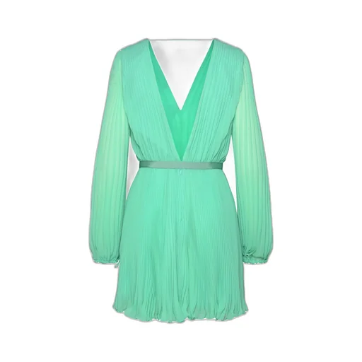 V-Neck Pleated Mini Dress