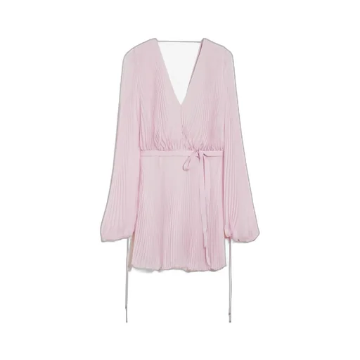V-Neck Pleated Mini Dress