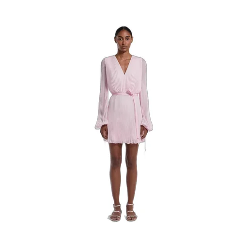 V-Neck Pleated Mini Dress