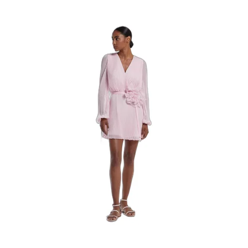 V-Neck Pleated Mini Dress