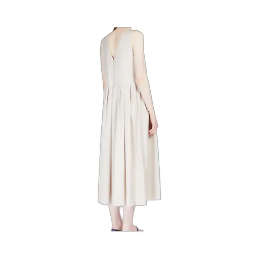 Pleated V-Back Sleeveless Dress