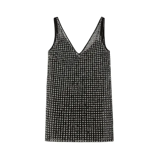 Short Dress In Organza And Sequins