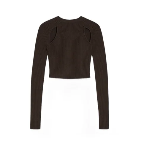 Cut-Out Ribbed Long-Sleeve Top