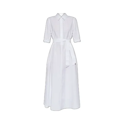 Button Detailed Belted Midi Shirt Dress