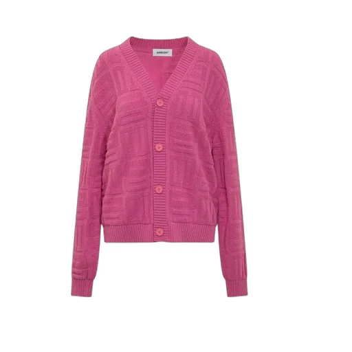 Monogram-Knitted Buttoned V-Neck Cardigan