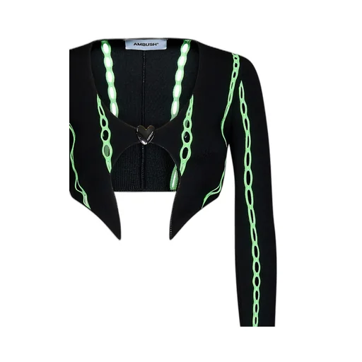 Contrast-Trim Cropped Knitted Cardigan