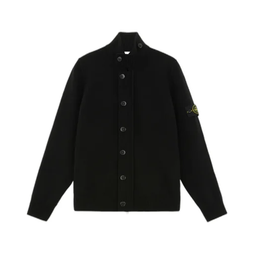High-Neck Buttoned Cardigan