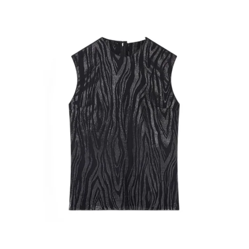 Woodgrain Print Lurex Tank Top