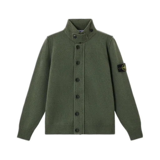 High-Neckline Button Cardigan