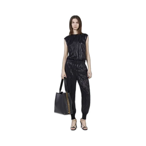 Wood-Grain Effect Metallic Tapered Trousers