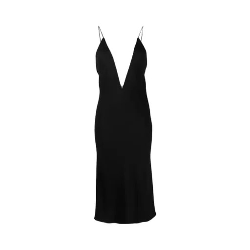 V Mesh Compact Crepe Slip Dress